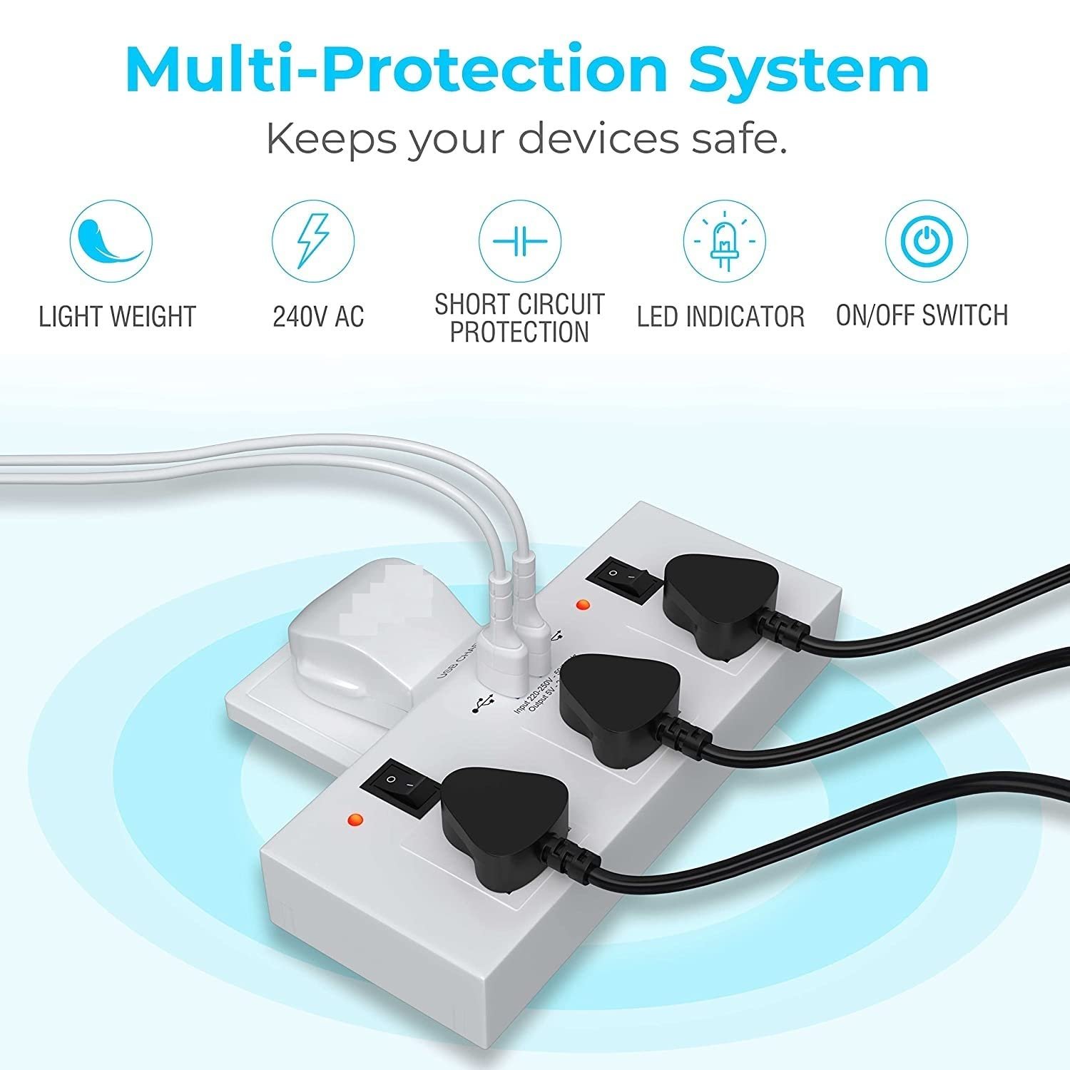 3+3 MULTIPLUG SOCKET WITH 2 USB PORT 5
