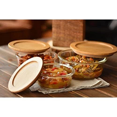 3 PCS GLASS BOWL ROUND WOODEN LID
