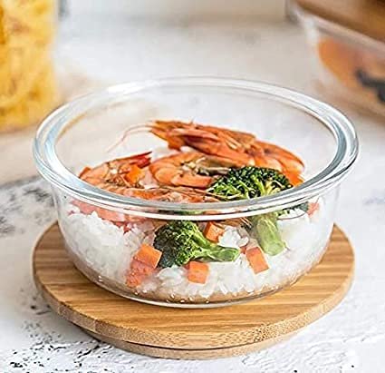 3 PCS GLASS BOWL ROUND WOODEN LID 3