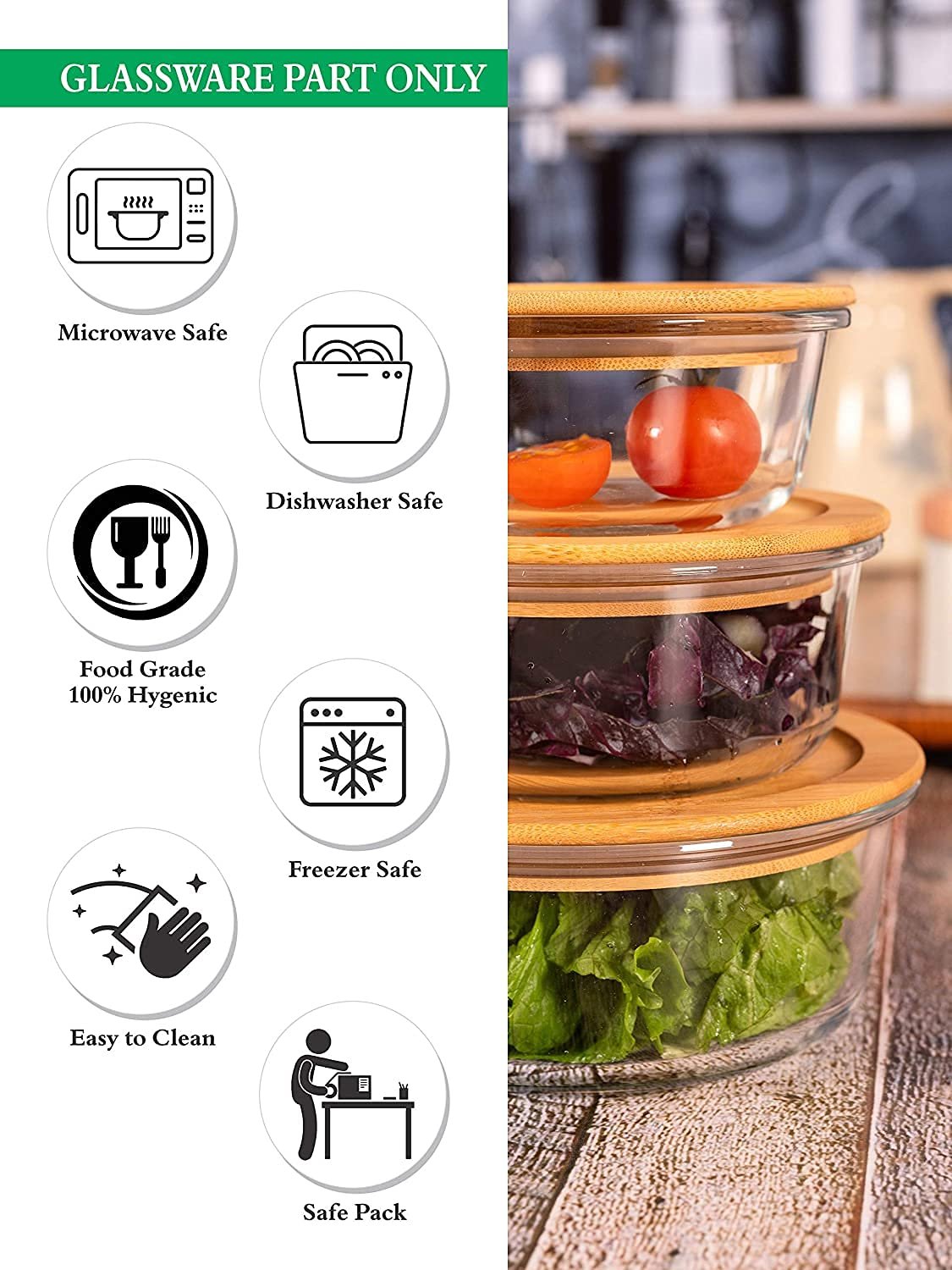 3 PCS GLASS BOWL ROUND WOODEN LID 6