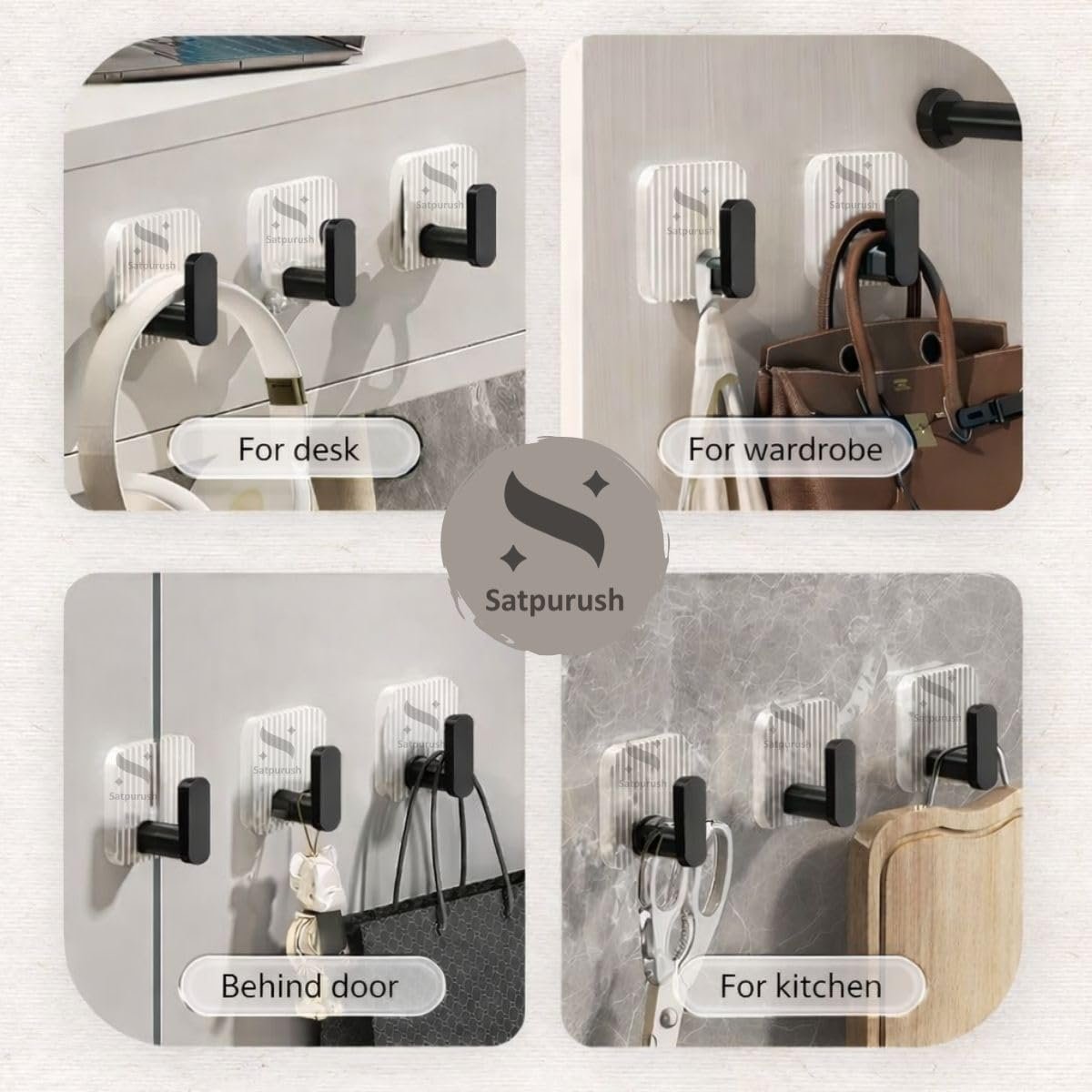 BLACK  WALL HOOK ( 4 PCS) 15