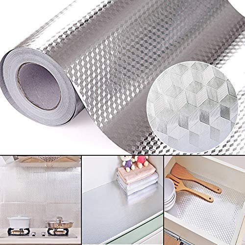 Silver 3D Kitchen Stickers Oil Proof Aluminium Foil (60*200Cm)