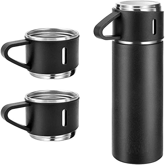 Steel Vacuum Flask Set with 3 Steel Cups Combo 2