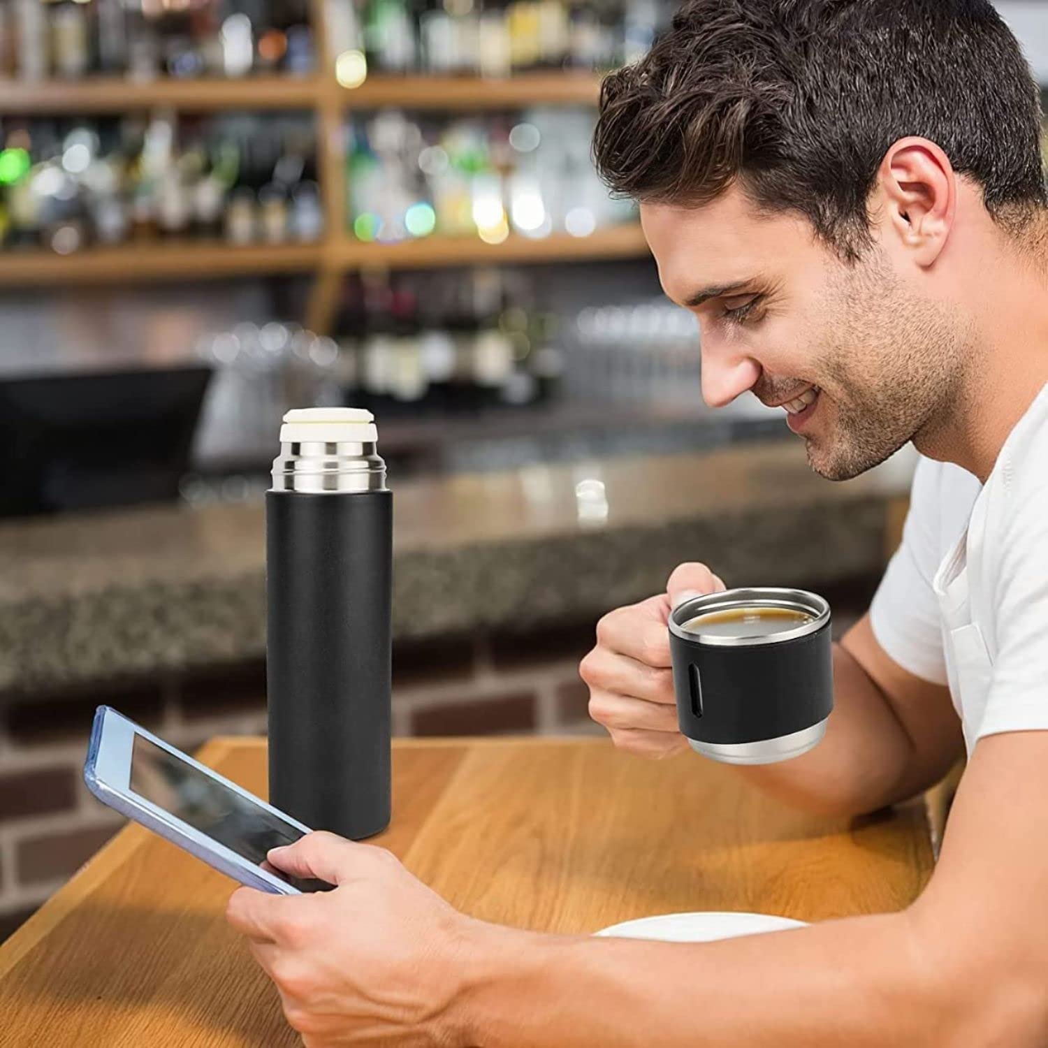 Steel Vacuum Flask Set with 3 Steel Cups Combo 4
