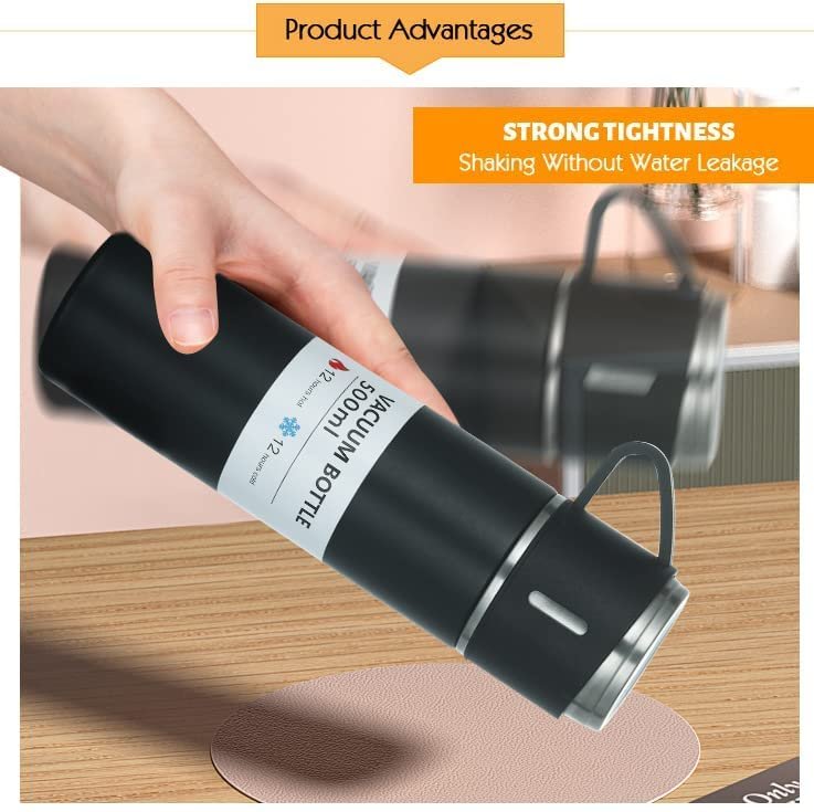 Steel Vacuum Flask Set with 3 Steel Cups Combo 5