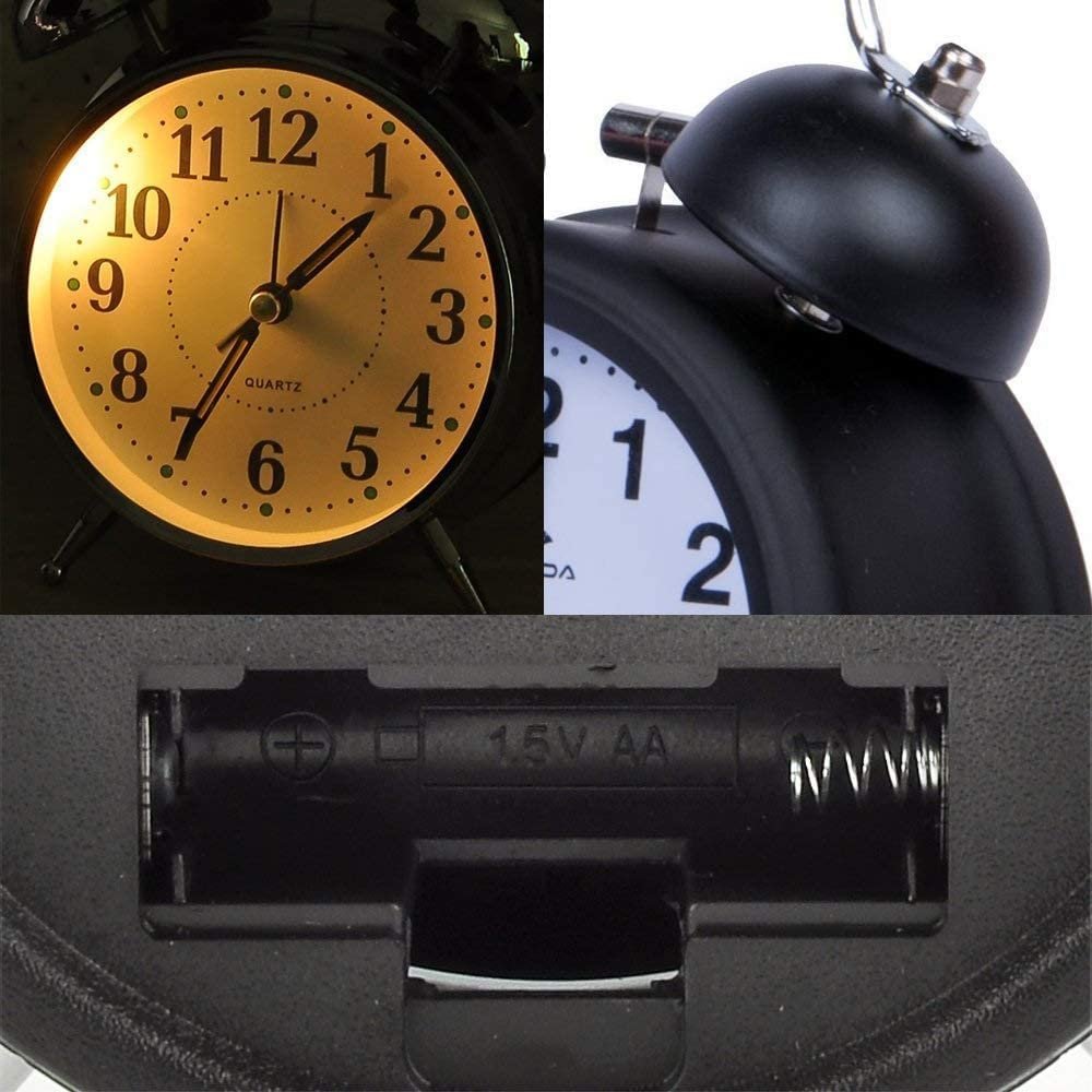 TWIN BELL ALARM CLOCK BLACK WHITE 6
