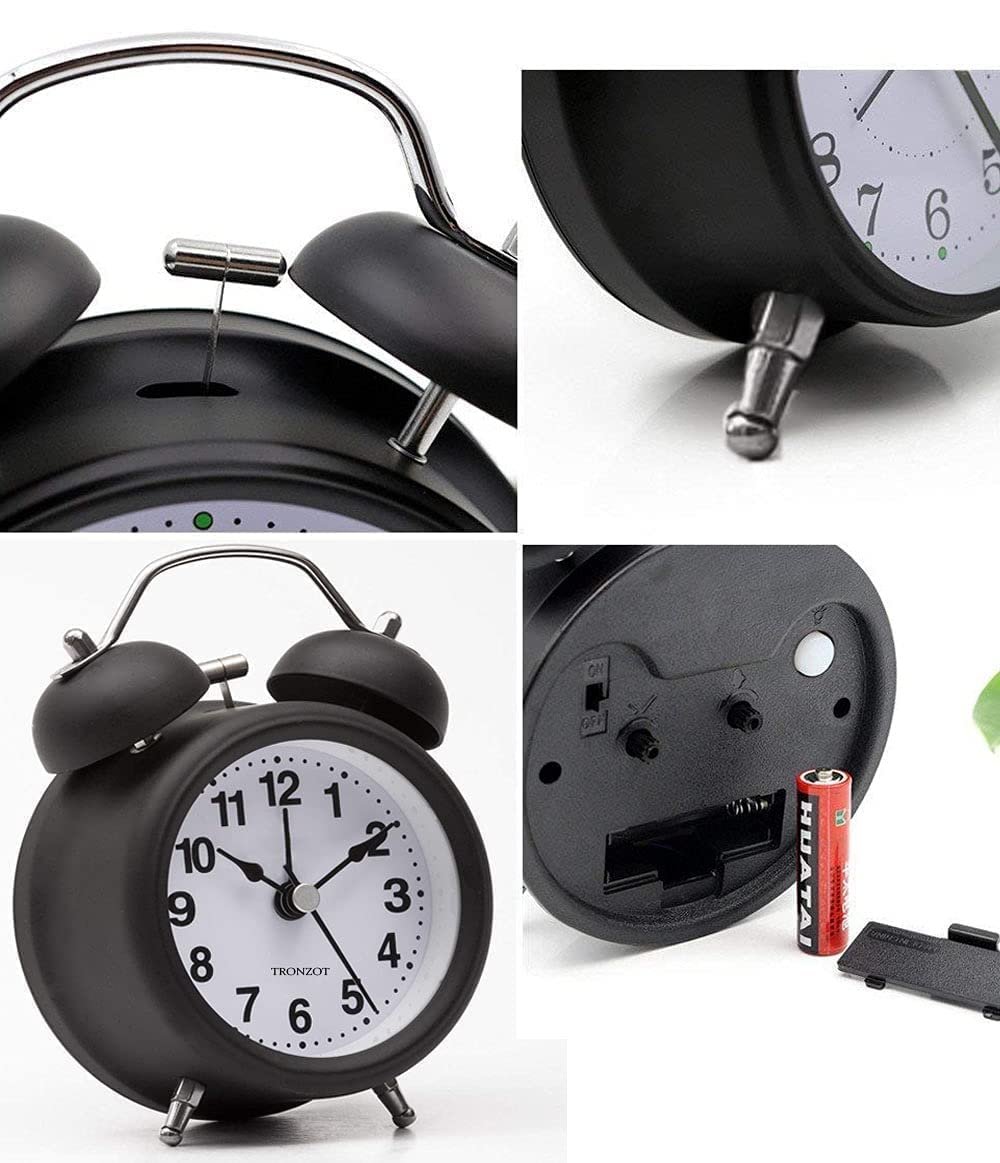 TWIN BELL ALARM CLOCK BLACK WHITE 7